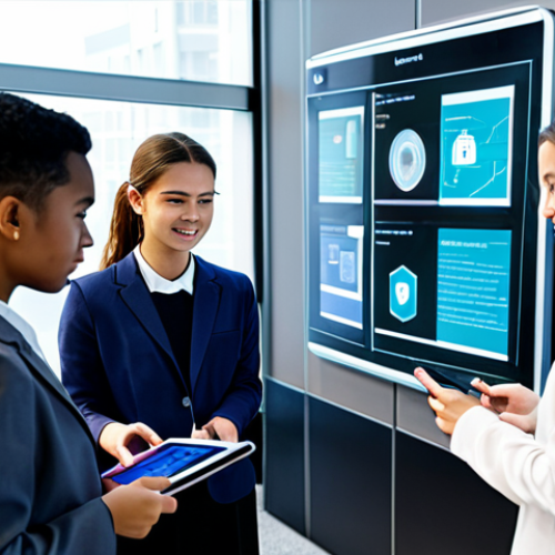 Home 14 A diverse group of professional university students and a mentor, all fully clothed in modest, modern attire, are engaged in collaborative learning in a bright, futuristic educational hub. They are interacting with sleek holographic displays showcasing personalized adaptive learning paths and real-time data analytics. The instructor guides a student with a natural pose, while other students work independently on their devices. The scene emphasizes innovation and human-centered technology. Perfect anatomy, correct proportions, well-formed hands, proper finger count, natural body proportions, professional photography, high quality, safe for work, appropriate content, family-friendly.
