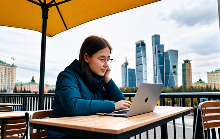 디지털 학습의 기술적 측면 - **"Digital Nomad Studying":** A student fully clothed in casual attire sits at an outdoor cafe table...